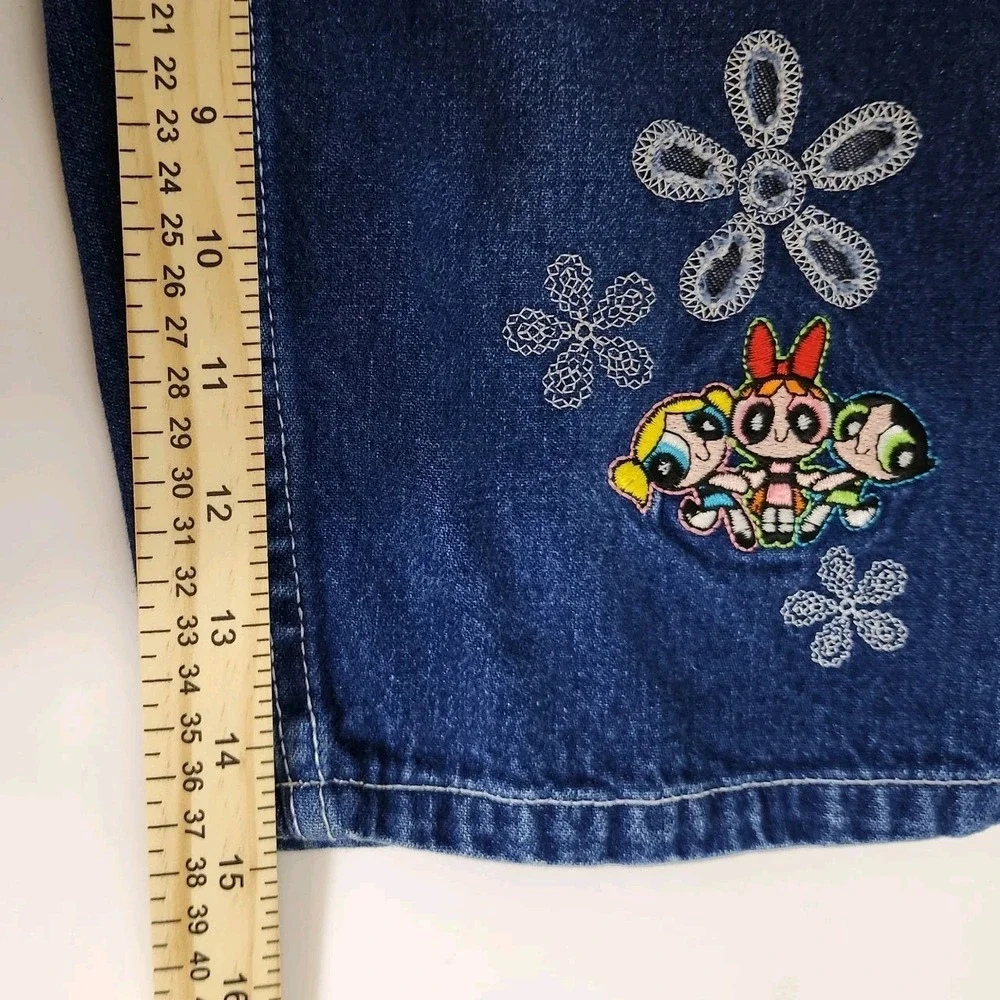Rare Y2K‎ Powerpuff Girls Denim Capri Jeans Embroidered Cartoon Network Size 12